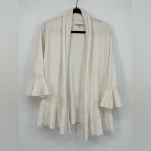 PRIA Sweater Open-Front Ruffle Hem Cream Women’s XL